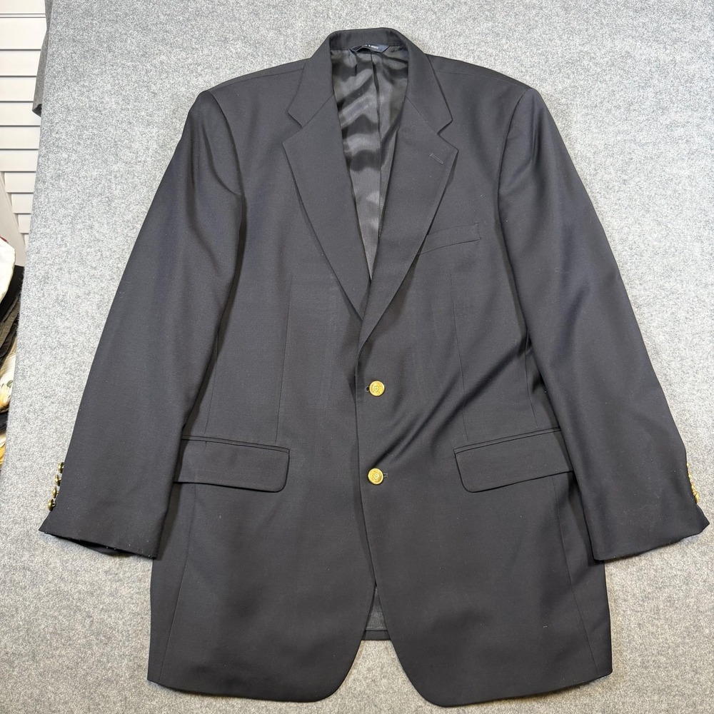 Brooks Brothers Blazer Mens 44L Navy Wool Two Button Gold Buttons Sport Coat - Picture 2 of 14